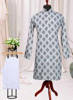 Rayon Sky Blue Traditional Wear Schiffli Work Kurta Pajama